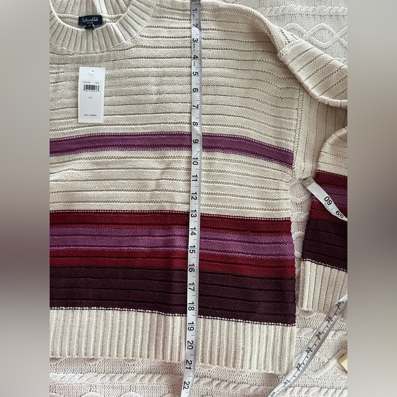 New! Splendid Designer Striped Cream and Purple Women's Acrylic Sweater - Picture 11 of 13